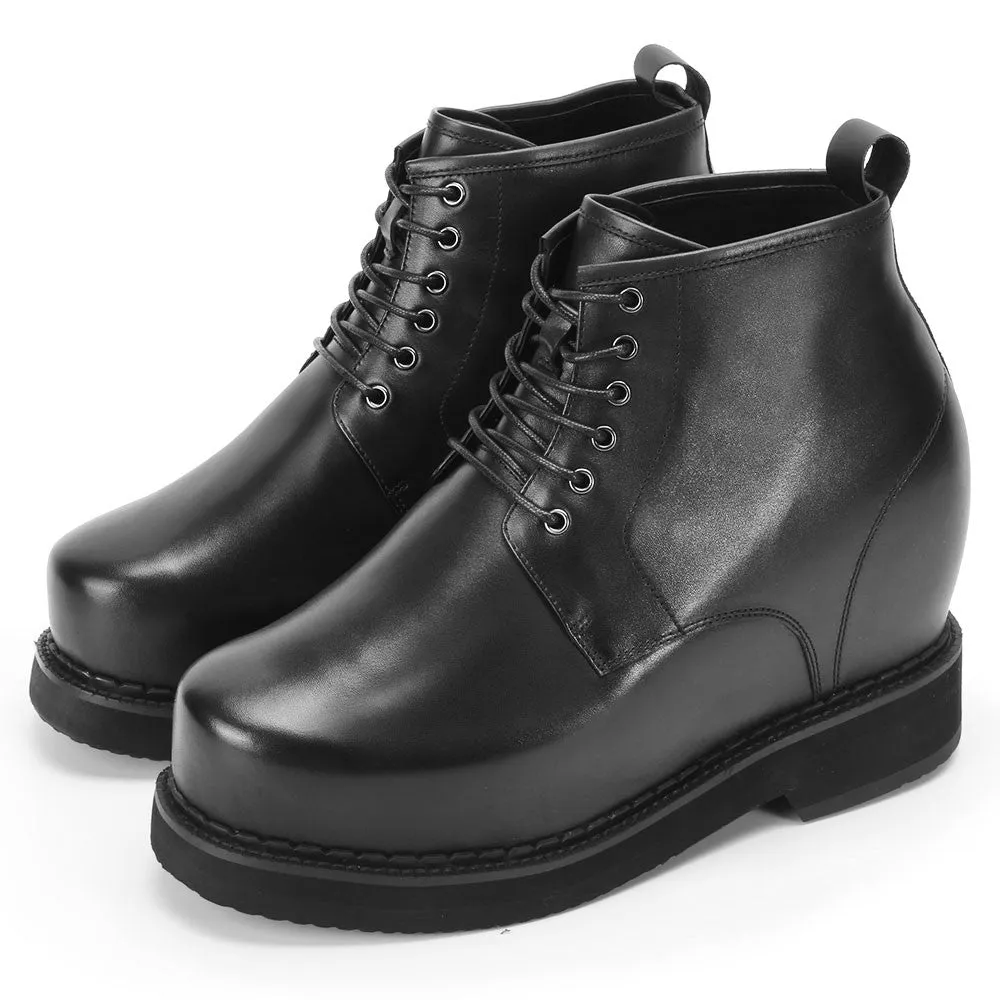 15CM / 5.9 Inches Taller - CMR CHAMARIPA Height Increasing Shoes Black Hidden Heel Shoes Leather Lace Up Elevator Shoes For Men