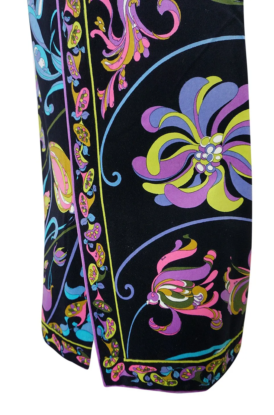 1960s Emilio Pucci Black Velvet With Vivid Floral Print Skirt