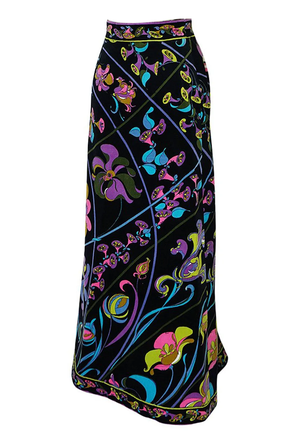 1960s Emilio Pucci Black Velvet With Vivid Floral Print Skirt