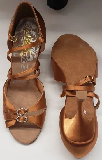 3" Isadora II -- Women's Latin Sandal -- Dark Tan Satin