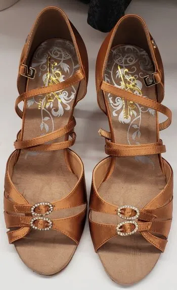 3" Isadora II -- Women's Latin Sandal -- Dark Tan Satin