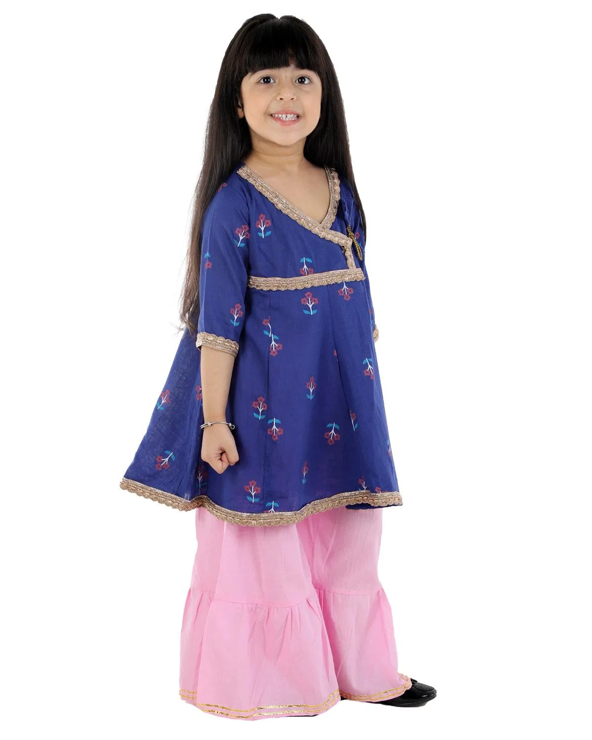 Ahhaaaa Cotton Jaipuri Anarkali Kurti-Orange Sharara Set For Baby Girls