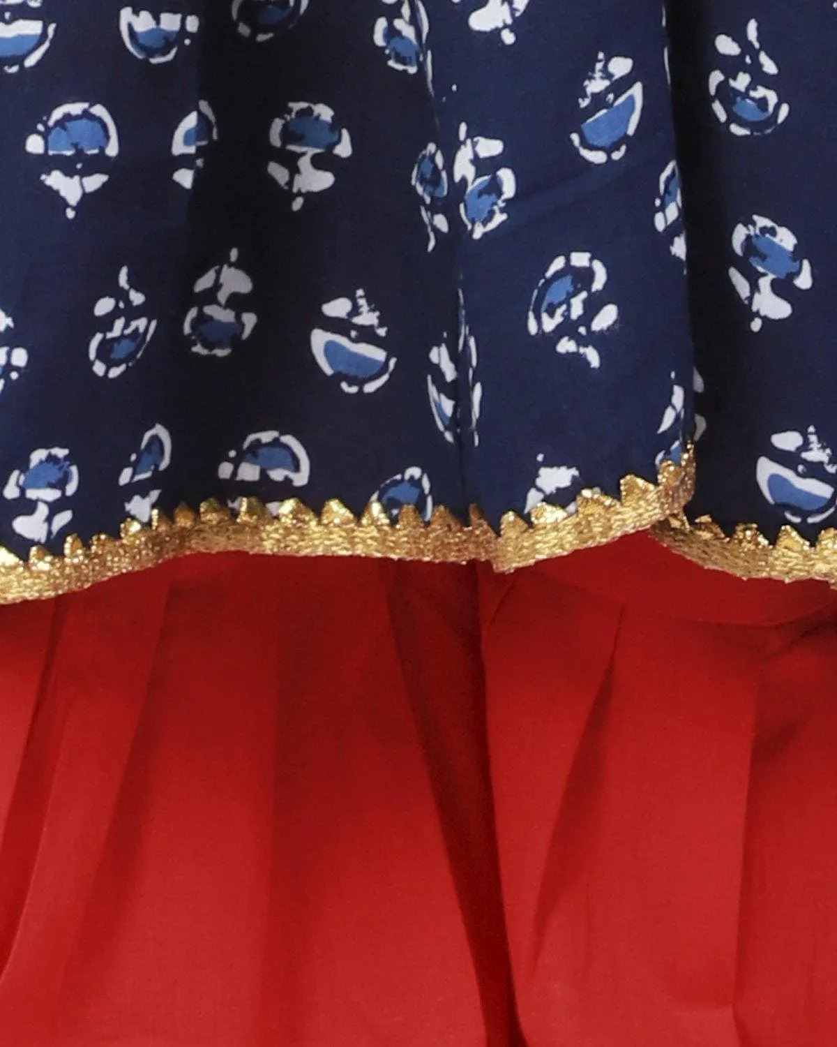 Ahhaaaa Cotton Jaipuri Indigo Anarkali-Red Sharara Set For Baby Girls