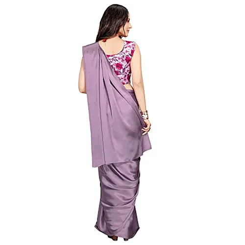 ANANT DESIGNER STUDIO Women's Woven Soft Satin Silk Plain Saree With Designer Blouse Art Silk Digital Printed Unstitched 0.90 Meter (Light Purple)