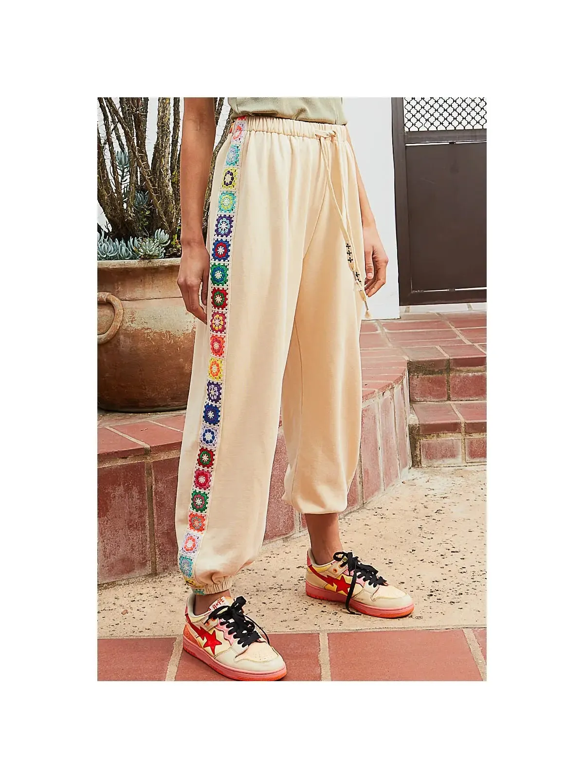 Baggy French Terry Jogger W/Granny Square Detail