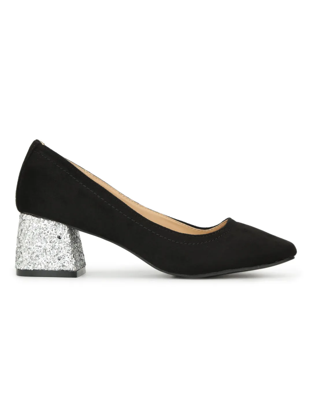 Black Micro Pump Low Block Heels