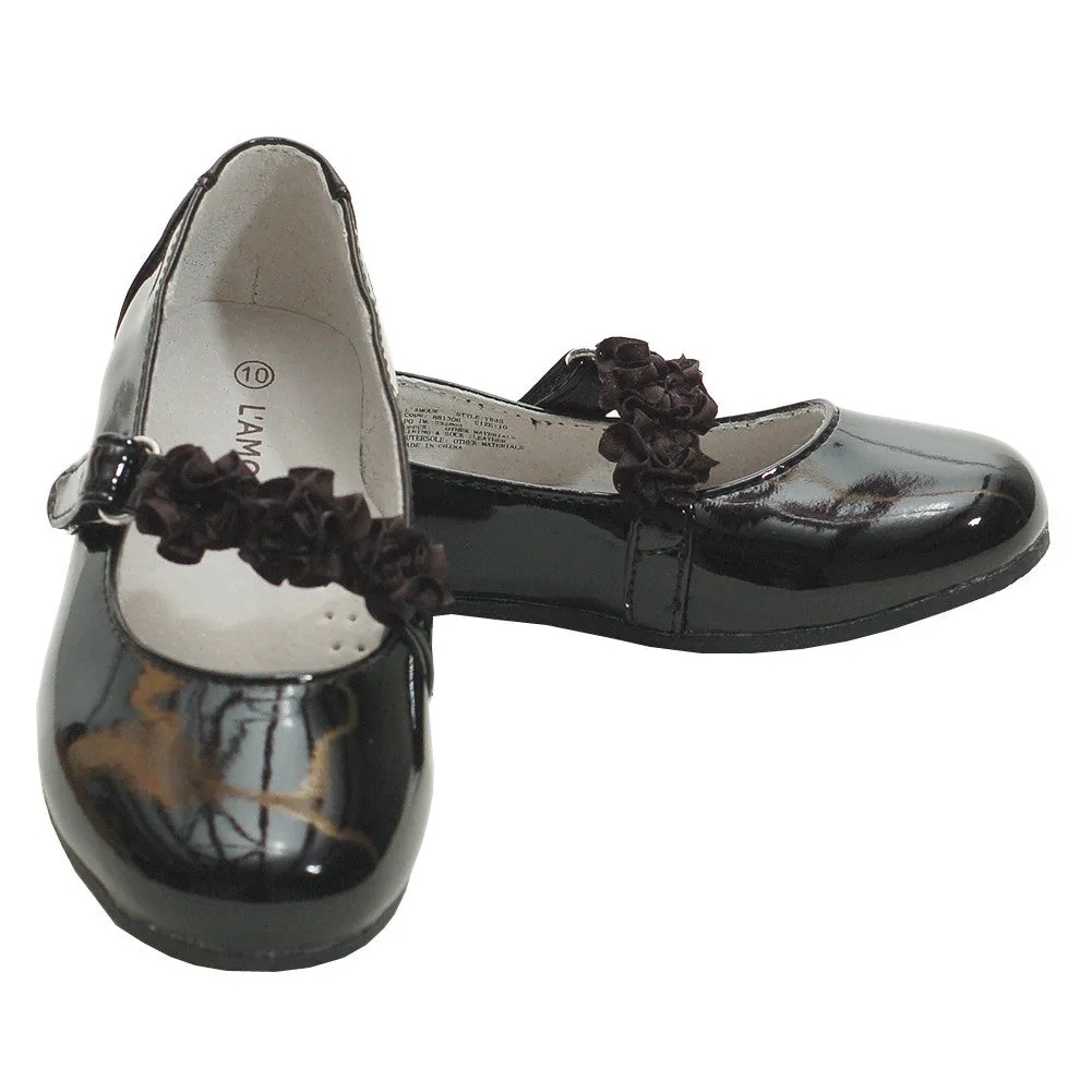 Black Patent Floral Dress Shoe Toddler Girl 5-Little Girl 2