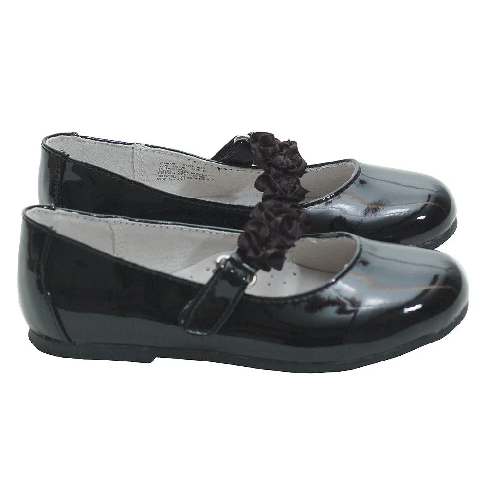 Black Patent Floral Dress Shoe Toddler Girl 5-Little Girl 2