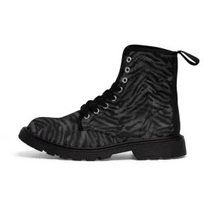 Black Tiger Striped Men's Boots, Best Animal Print Winter  Hiker Boots Laced Up Shoes