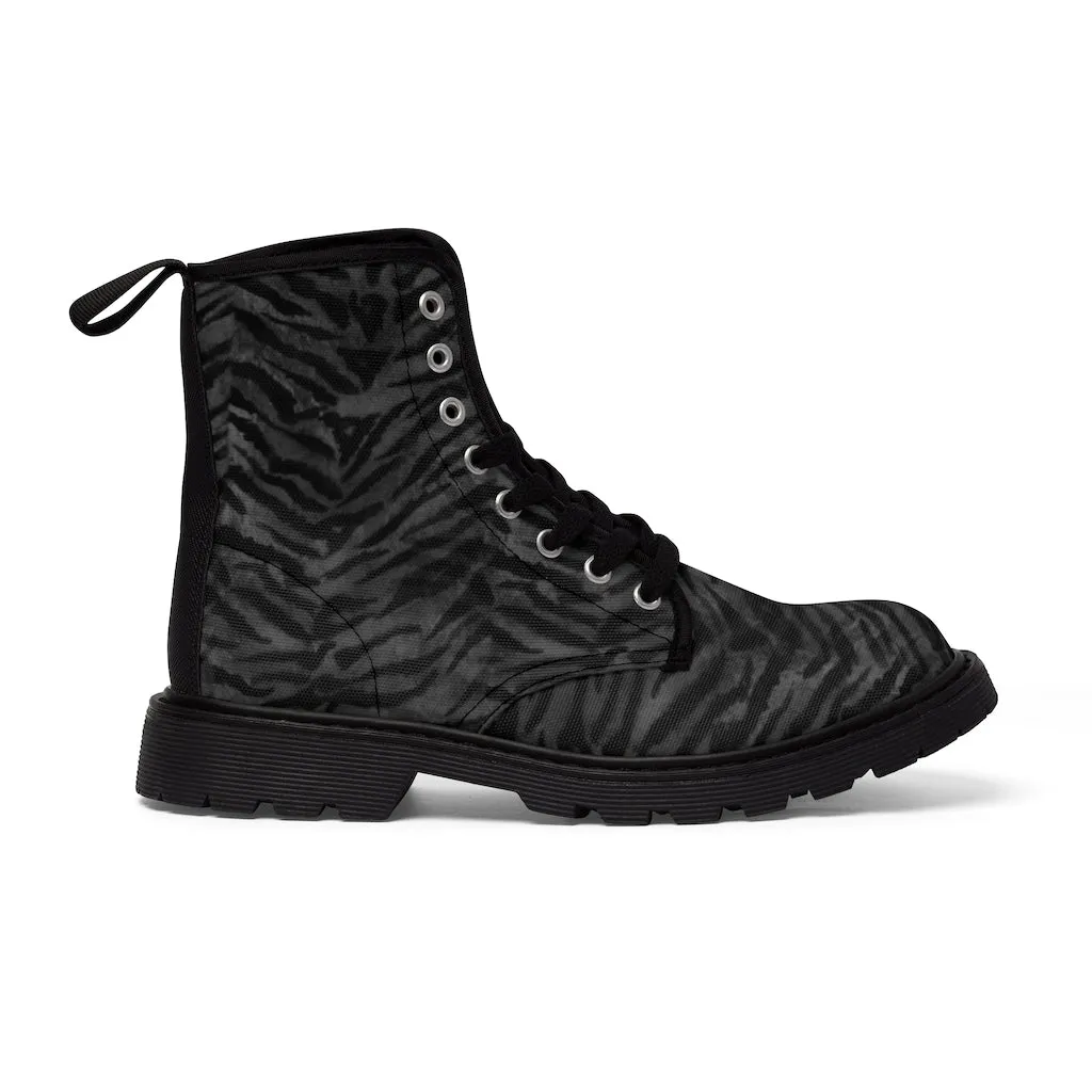 Black Tiger Striped Men's Boots, Best Animal Print Winter  Hiker Boots Laced Up Shoes