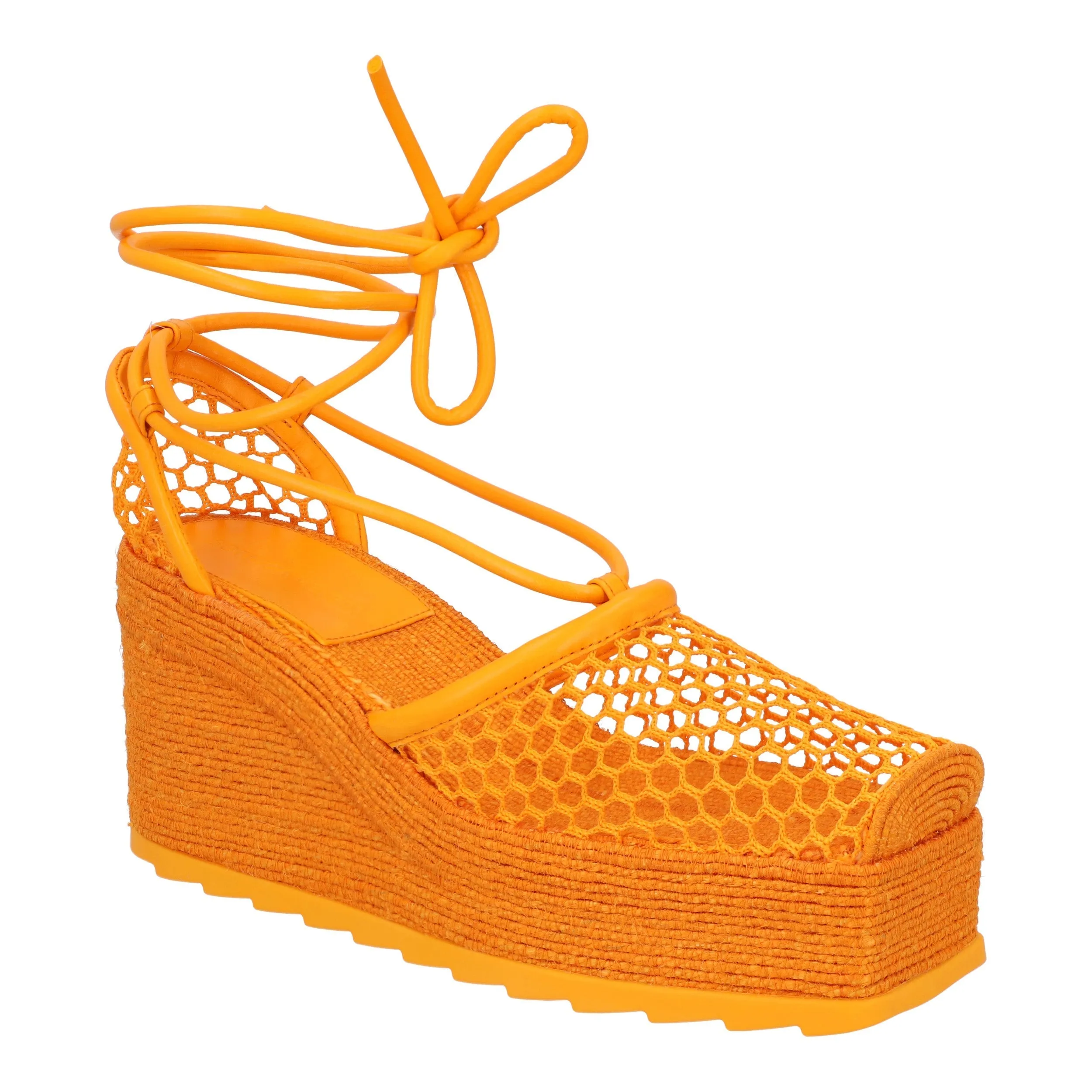 Bottega Veneta Orange Stretch 90 Wedge Espadrilles