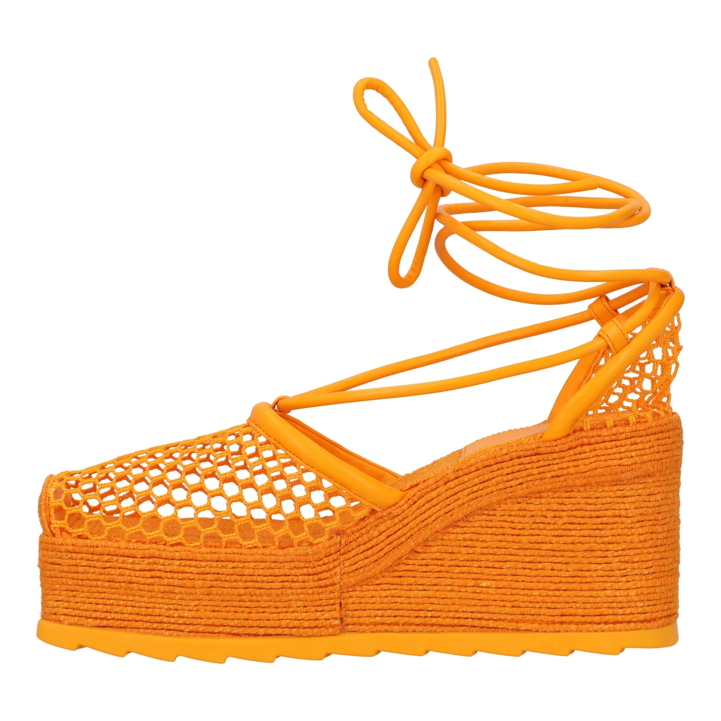 Bottega Veneta Orange Stretch 90 Wedge Espadrilles