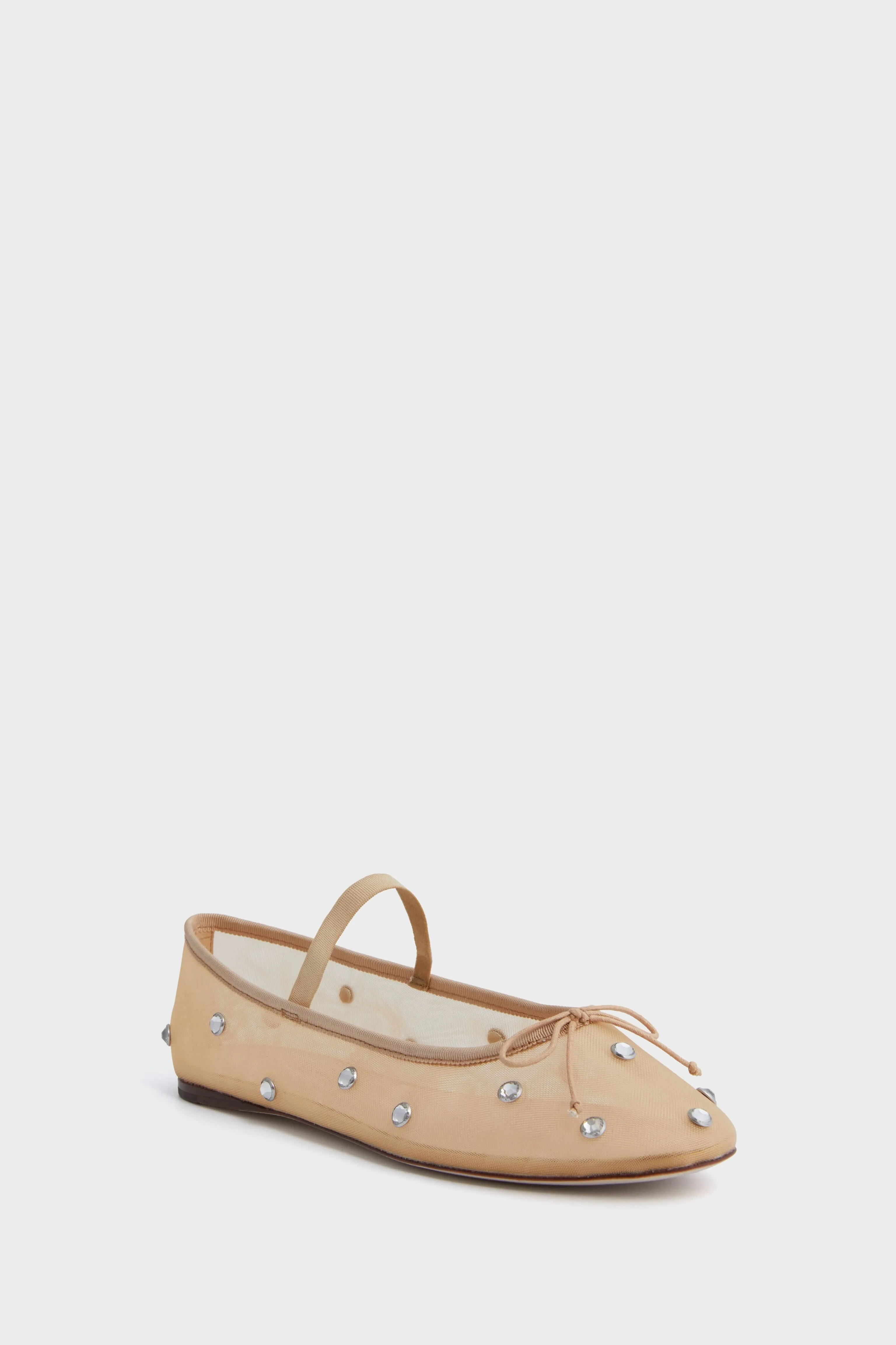 Caramel Mesh with Clear Rhinestone Leonie Flats