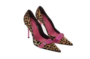 Cesare Paciotti - Leopard Pointed Toe Heels with Pink Strap - IT 38 1/2