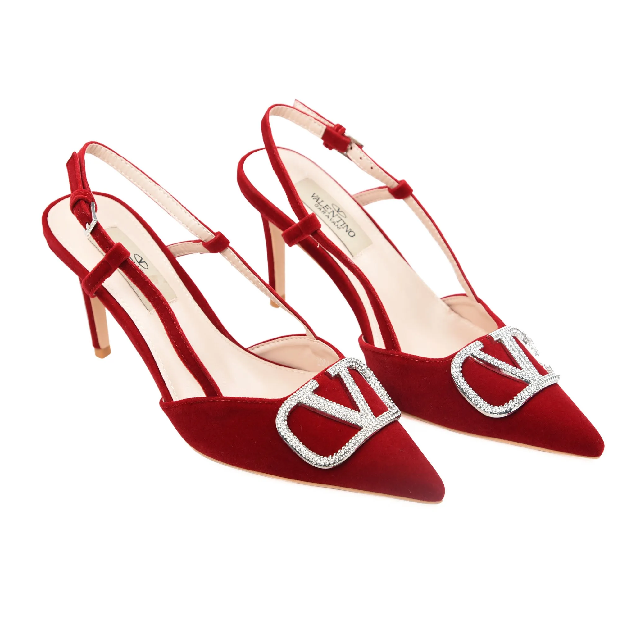 Chic Red Slingback Heels with Buckle | 435L-E