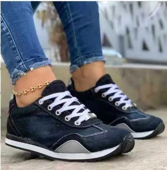 Color block lace up canvas shoes for women