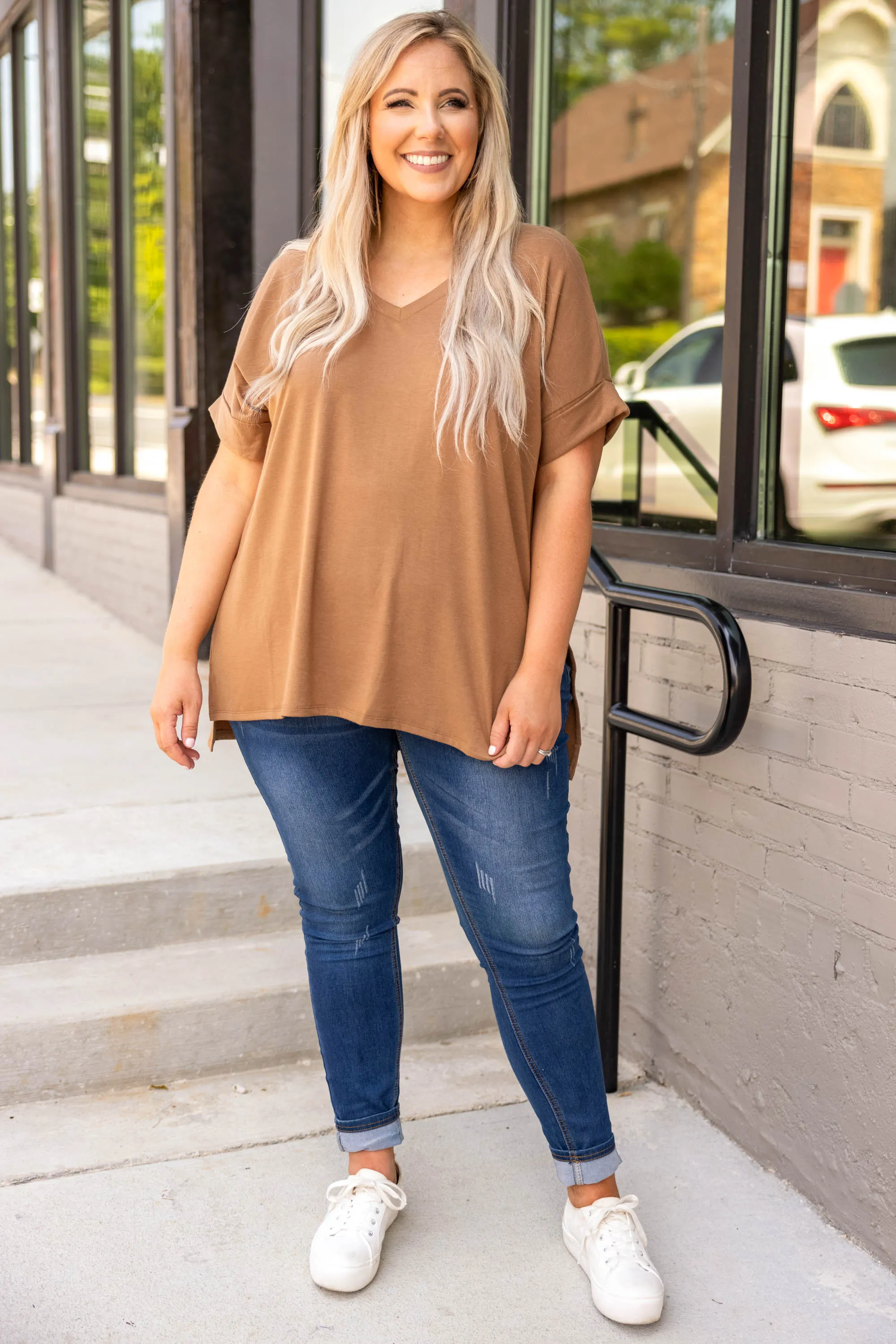 Comfy Travels Top, Deep Camel