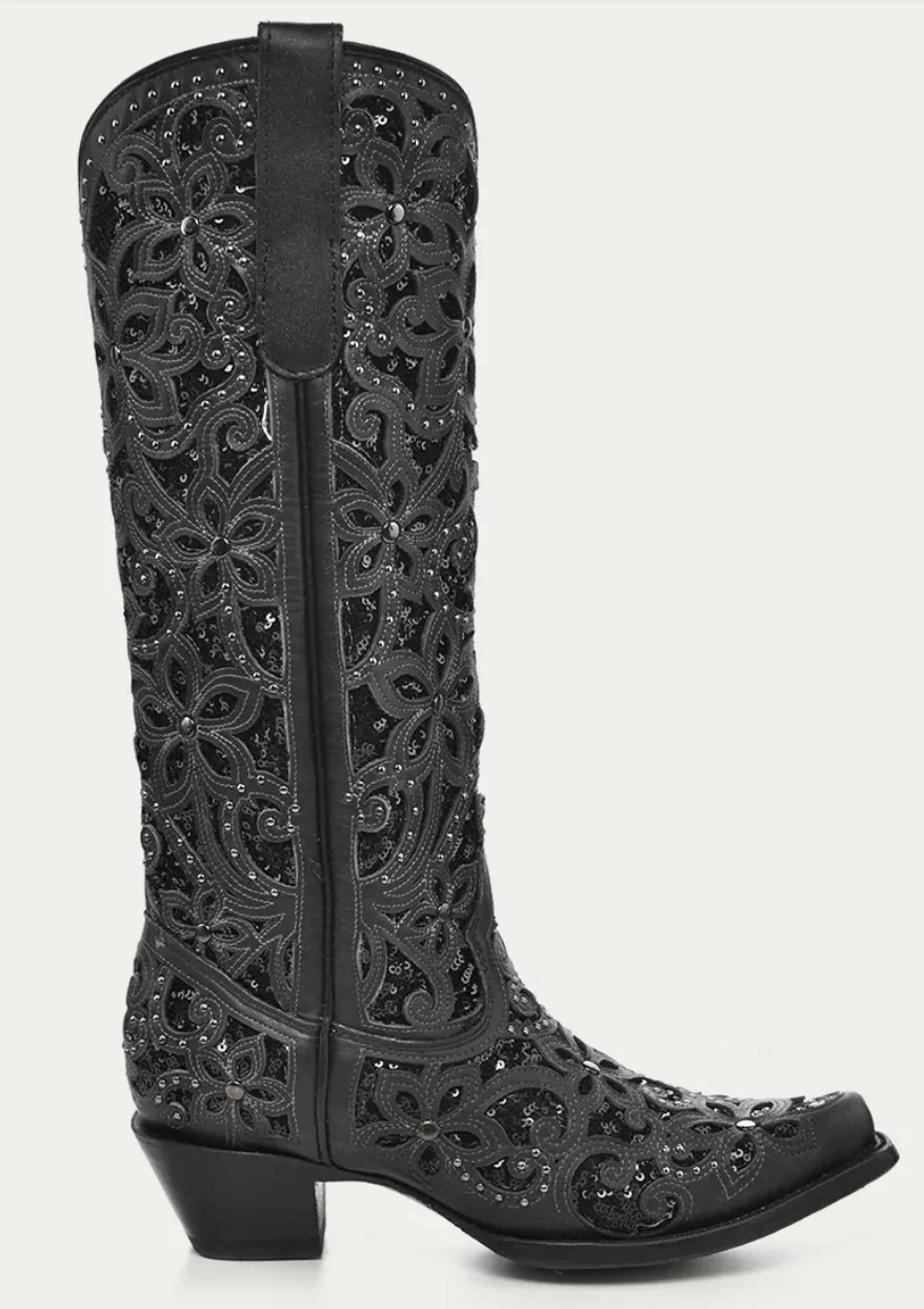 Corral Ladies Black Inlay Snip Toe  Boot Style A3589