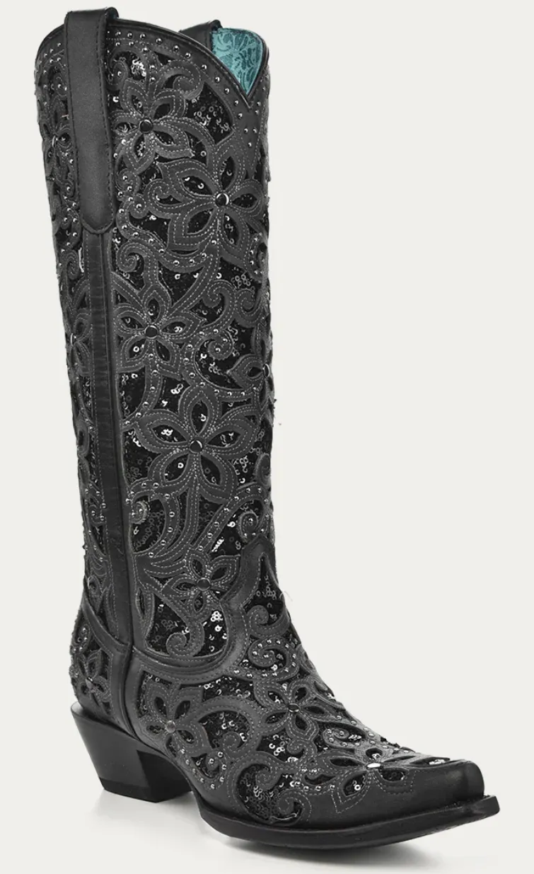 Corral Ladies Black Inlay Snip Toe  Boot Style A3589