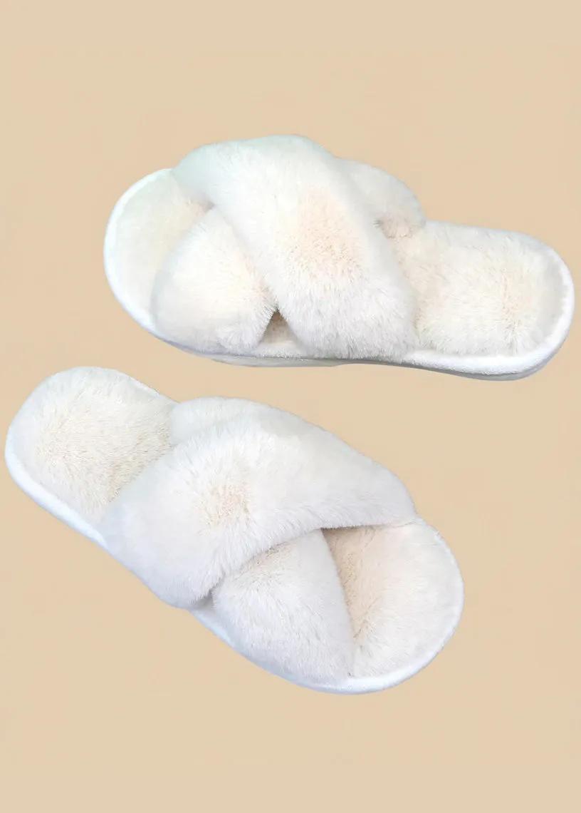 Criss Cross Soft Fuzzy Slippers in Pink