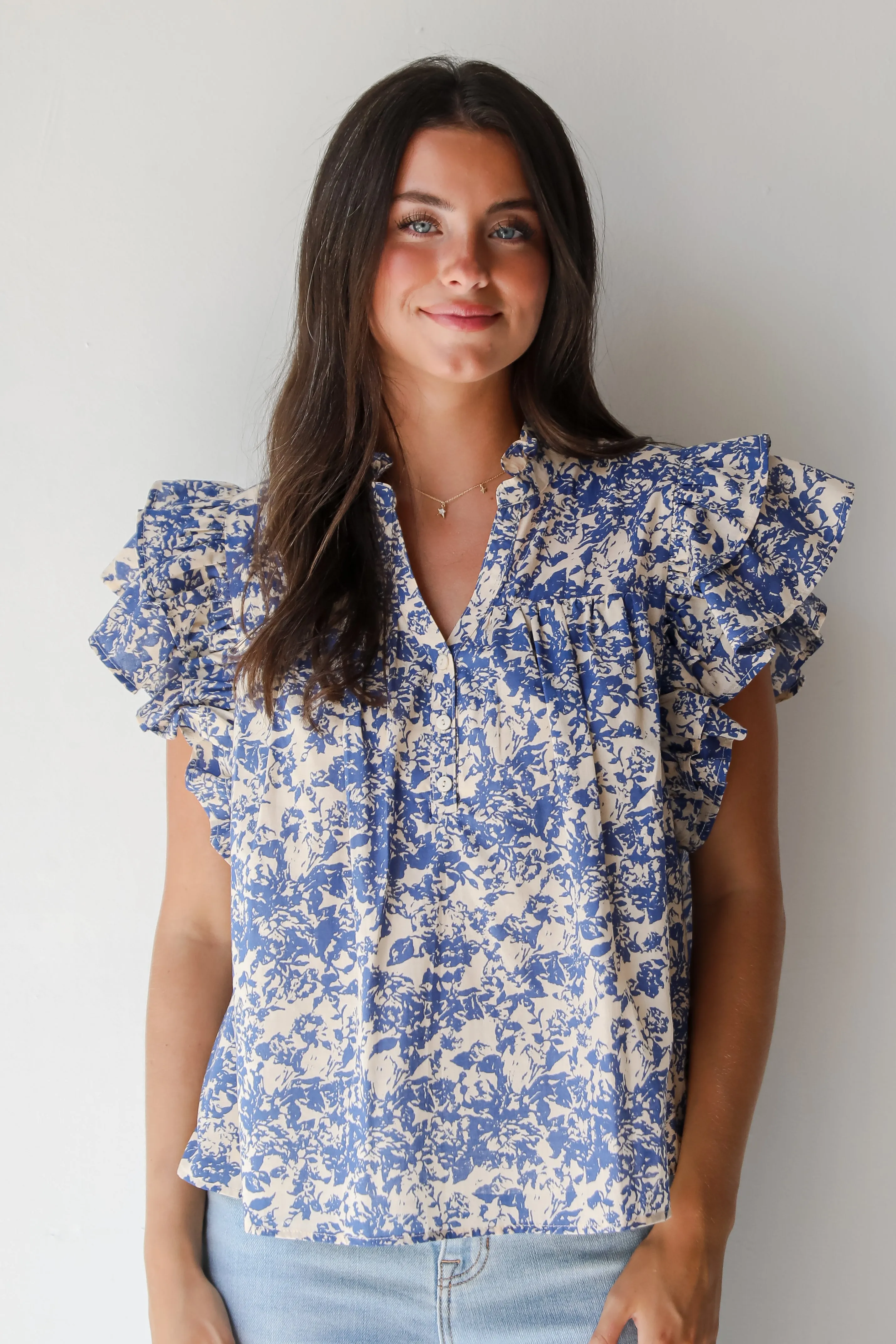 Dainty Ideal Blue Floral Blouse