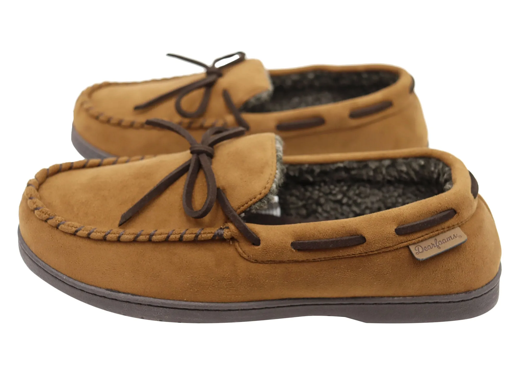 Dearfoams Mens Toby Microsuede Moccasin With Whipstitch & Tie Slippers