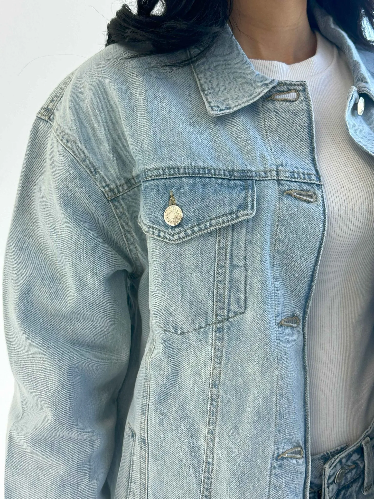 Denim Jacket - Light Blue Wash Straight Fit.