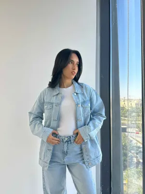 Denim Jacket - Light Blue Wash Straight Fit.