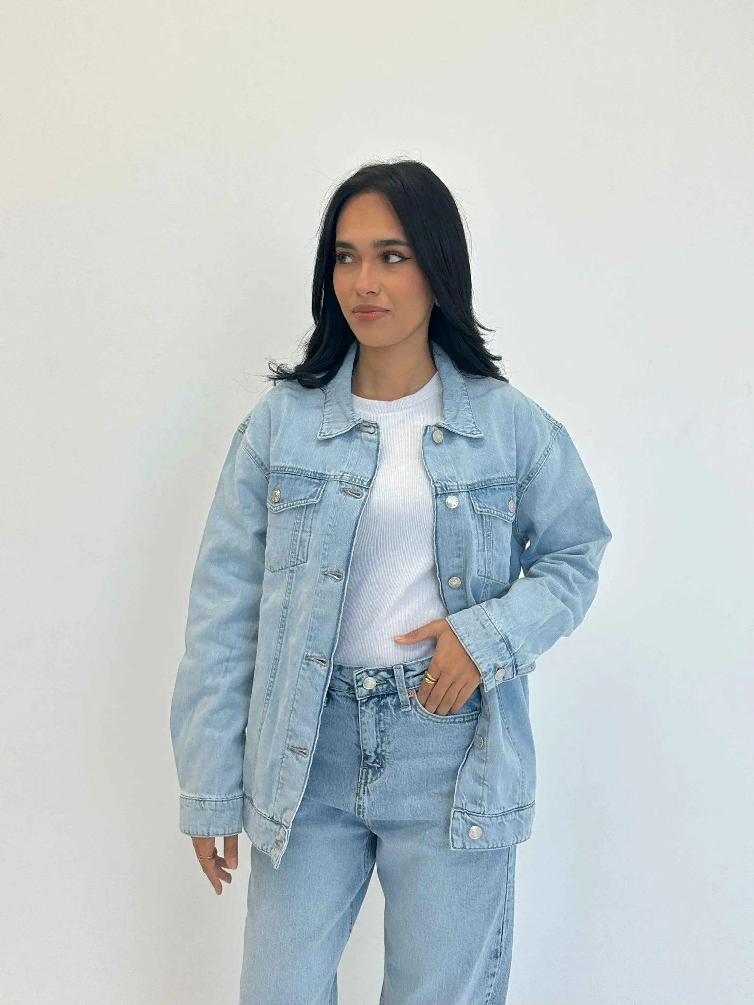 Denim Jacket - Light Blue Wash Straight Fit.