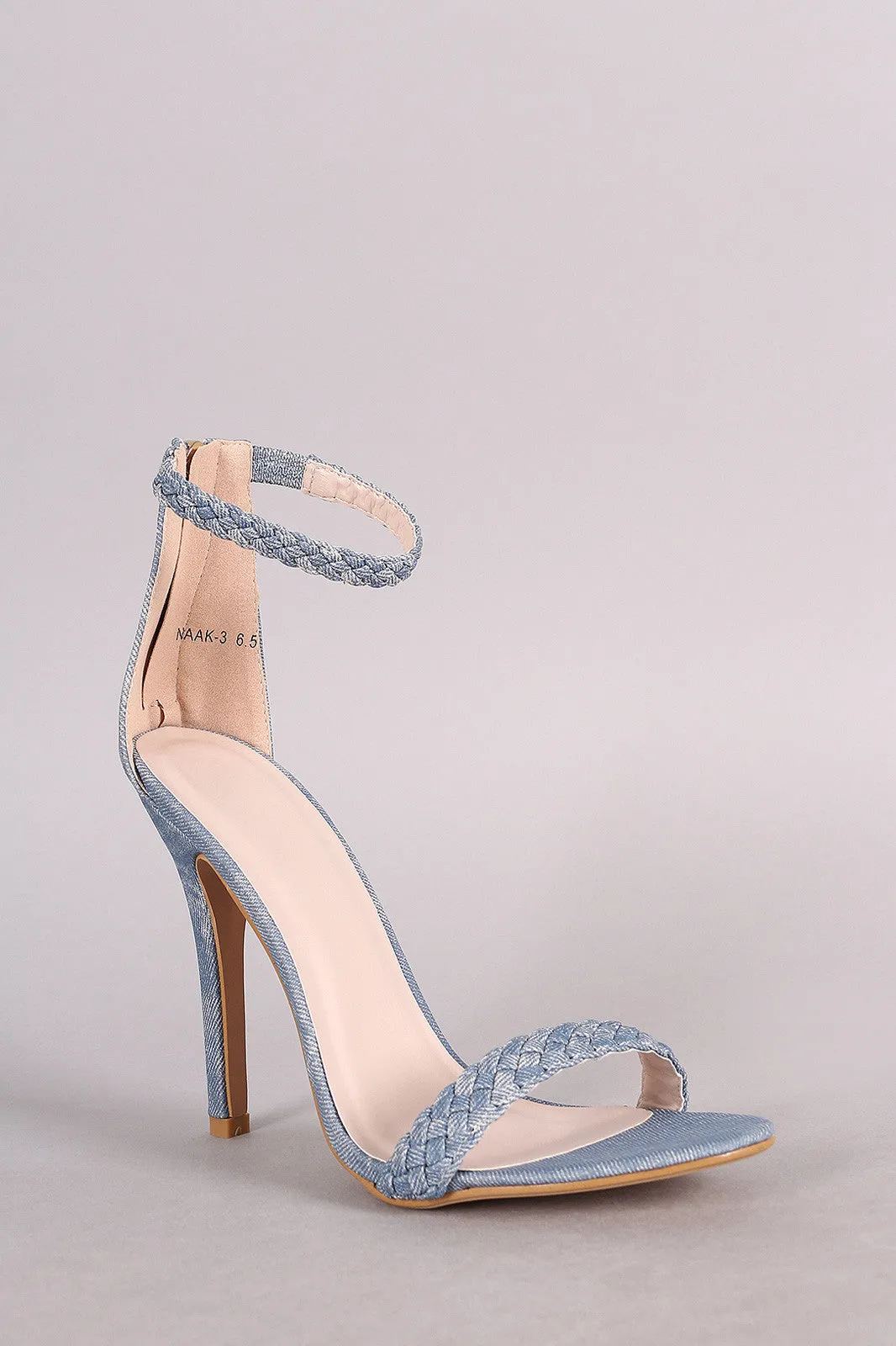 Denim Woven Ankle Strap Stiletto Heel