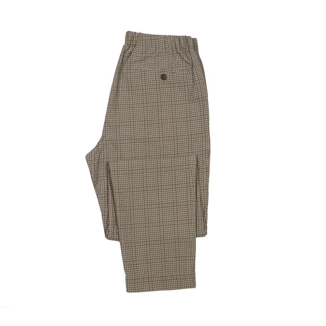 Drawstring easy pants in beige wool/cotton checked seersucker