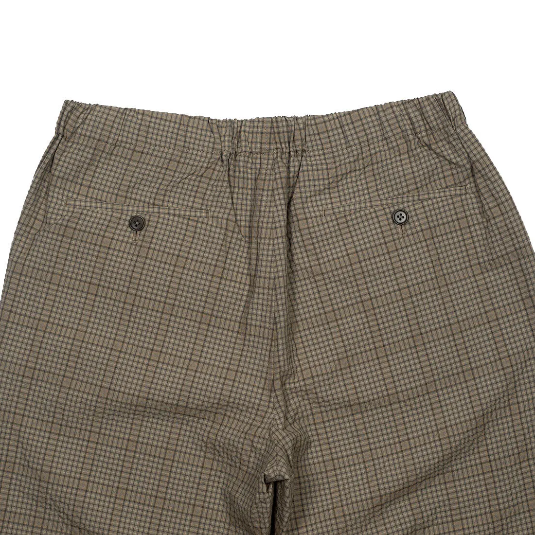 Drawstring easy pants in beige wool/cotton checked seersucker