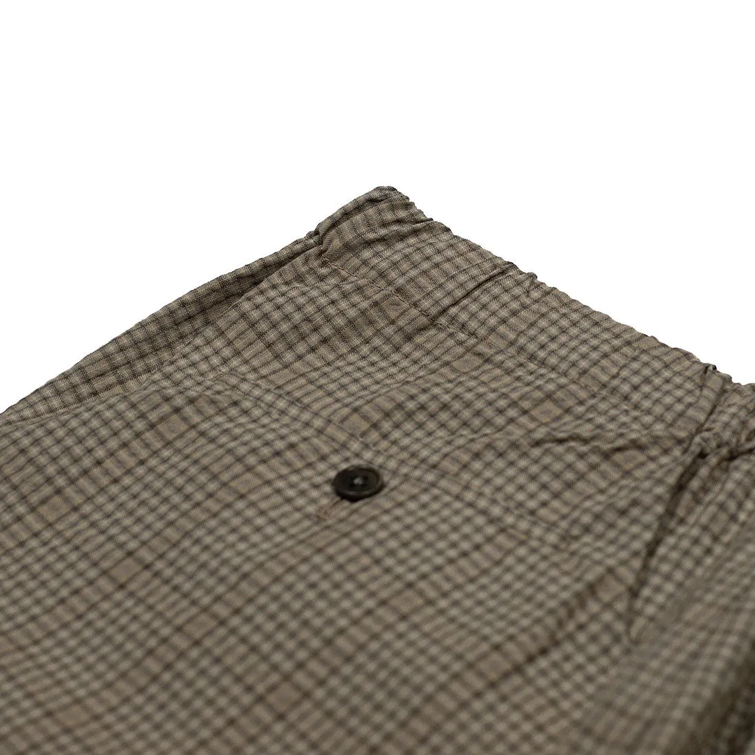 Drawstring easy pants in beige wool/cotton checked seersucker