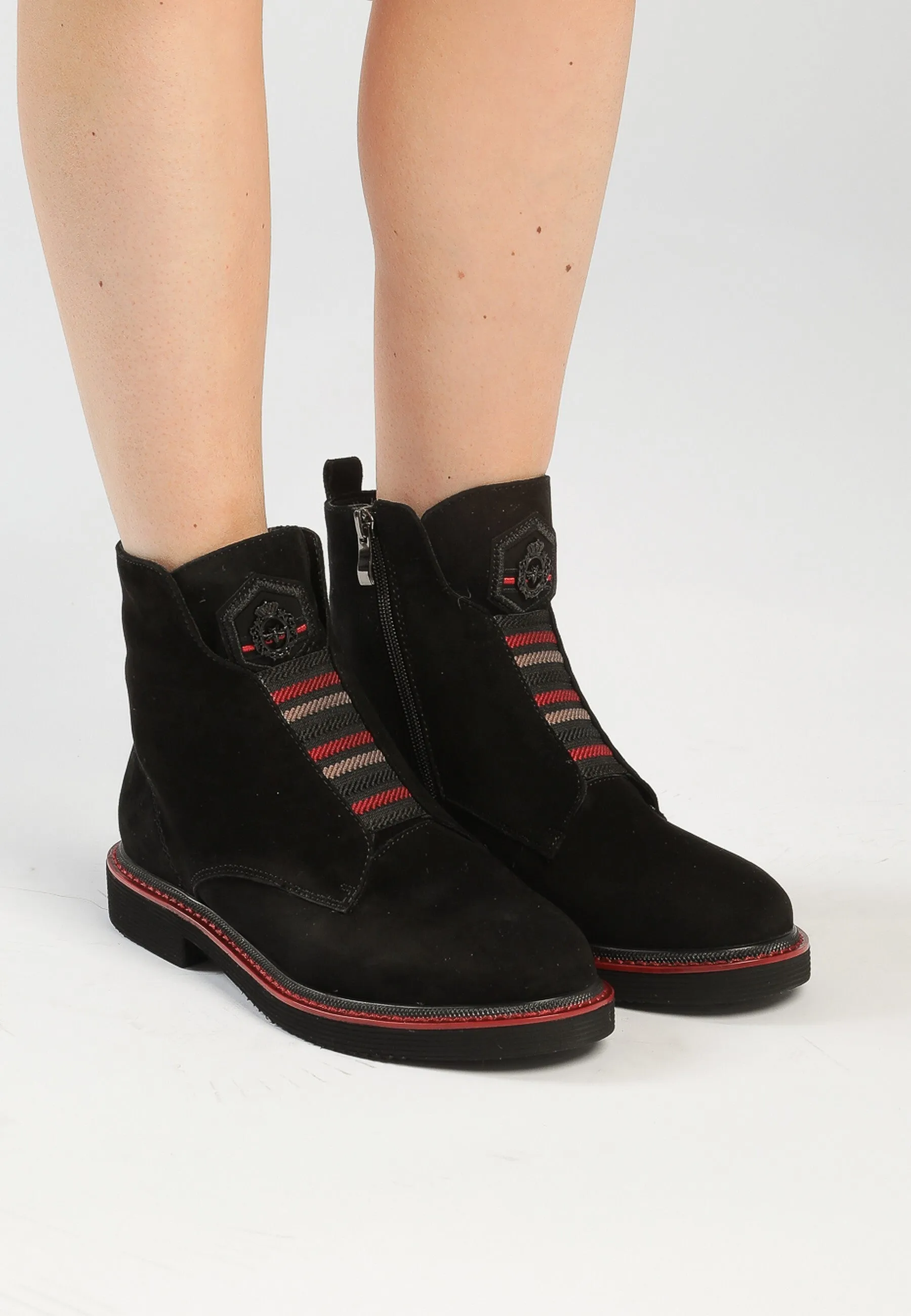 Elastic Zip-Up Ankle Boots - Black Suede