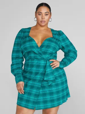 Fashion To Figure - Kathleen Plaid Faux Wrap Dress