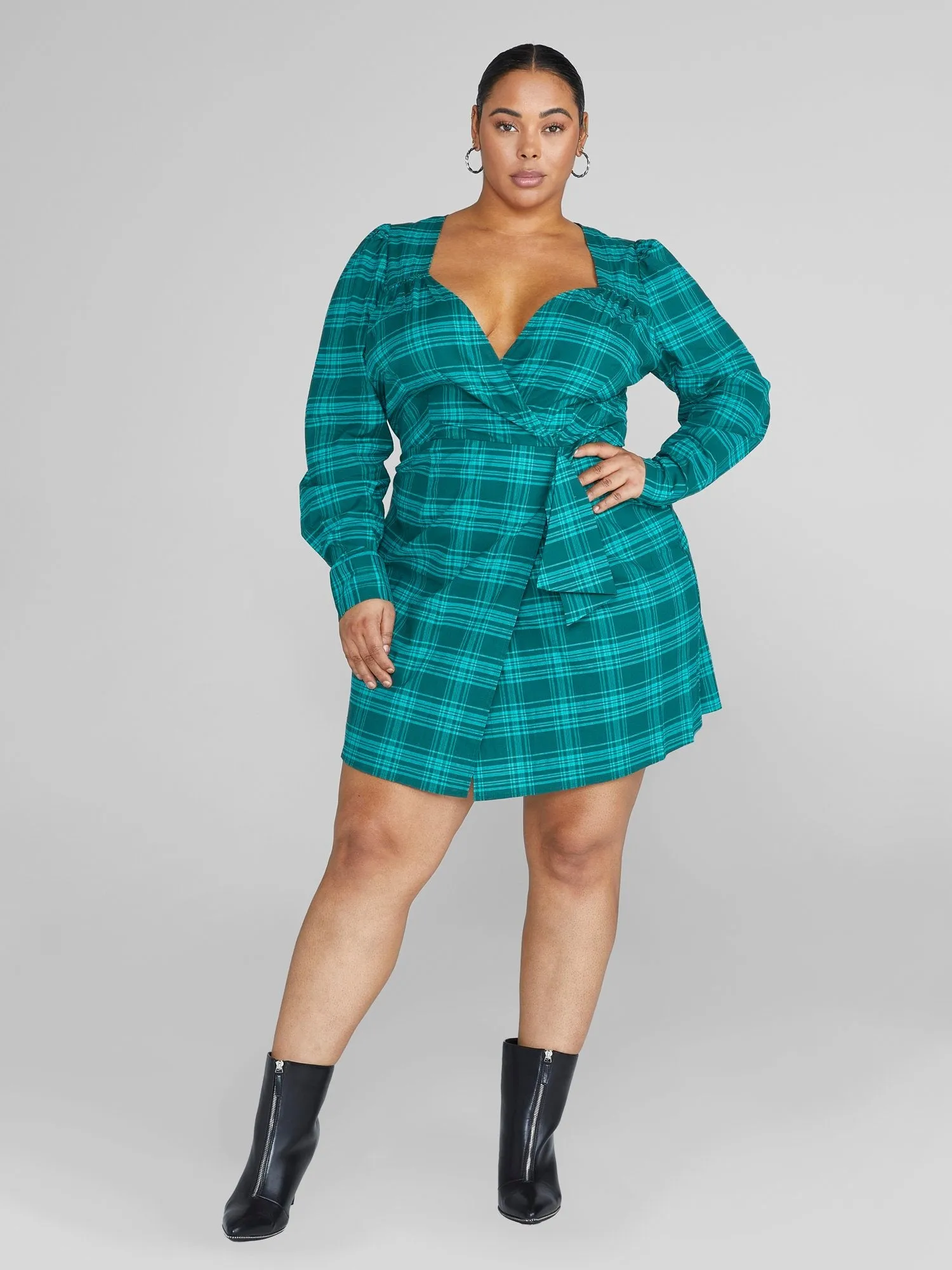 Fashion To Figure - Kathleen Plaid Faux Wrap Dress