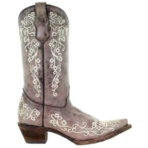 Floral Tooled-Inlay Pointed Toe Cowboy Boots (Big Kid)