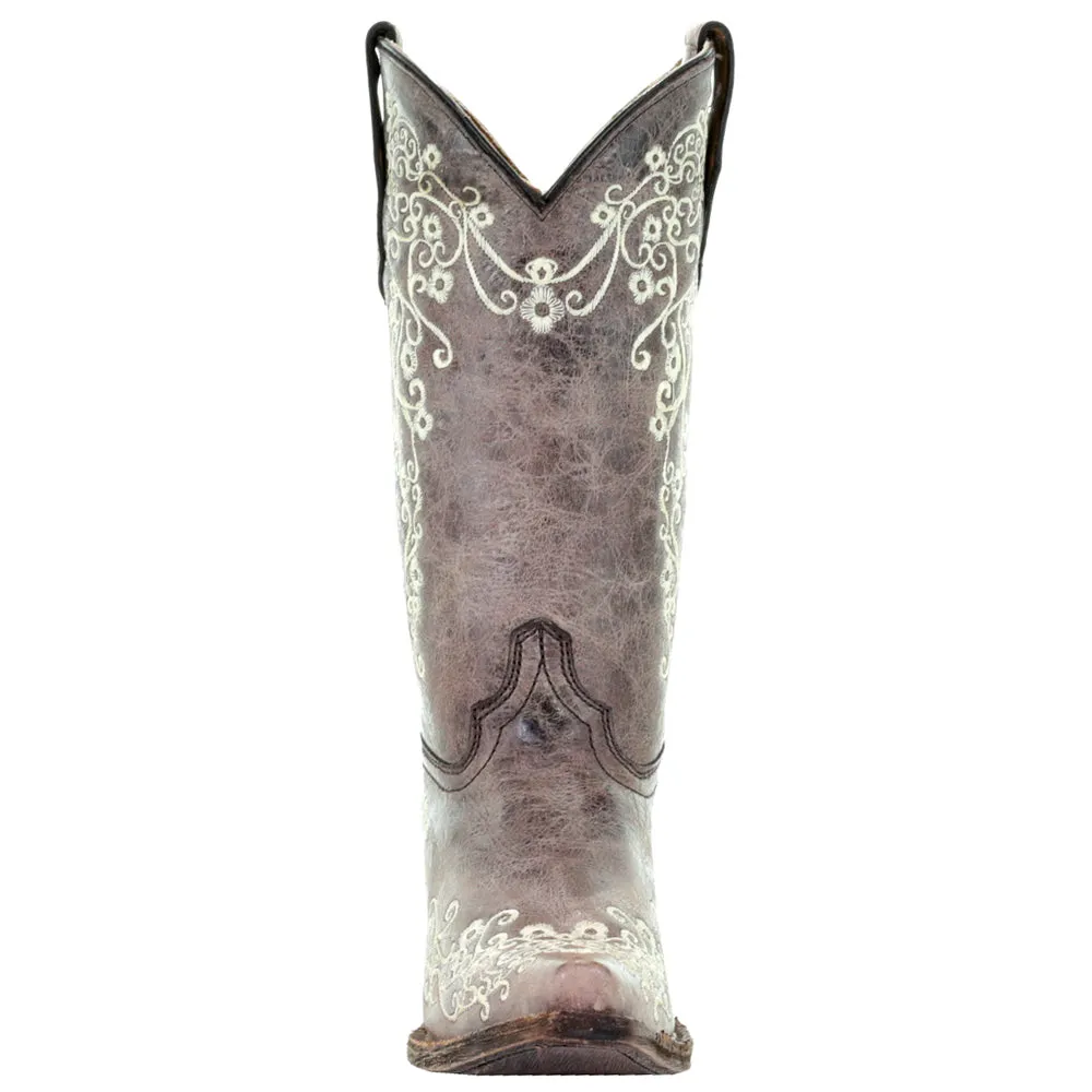 Floral Tooled-Inlay Pointed Toe Cowboy Boots (Big Kid)