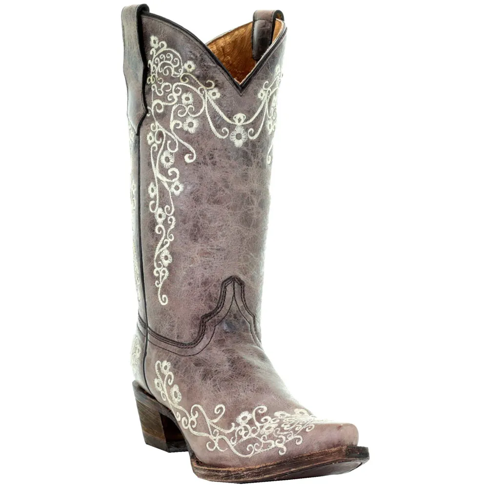 Floral Tooled-Inlay Pointed Toe Cowboy Boots (Big Kid)