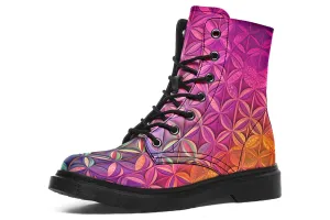 Flower Life Magenta Combat Boots