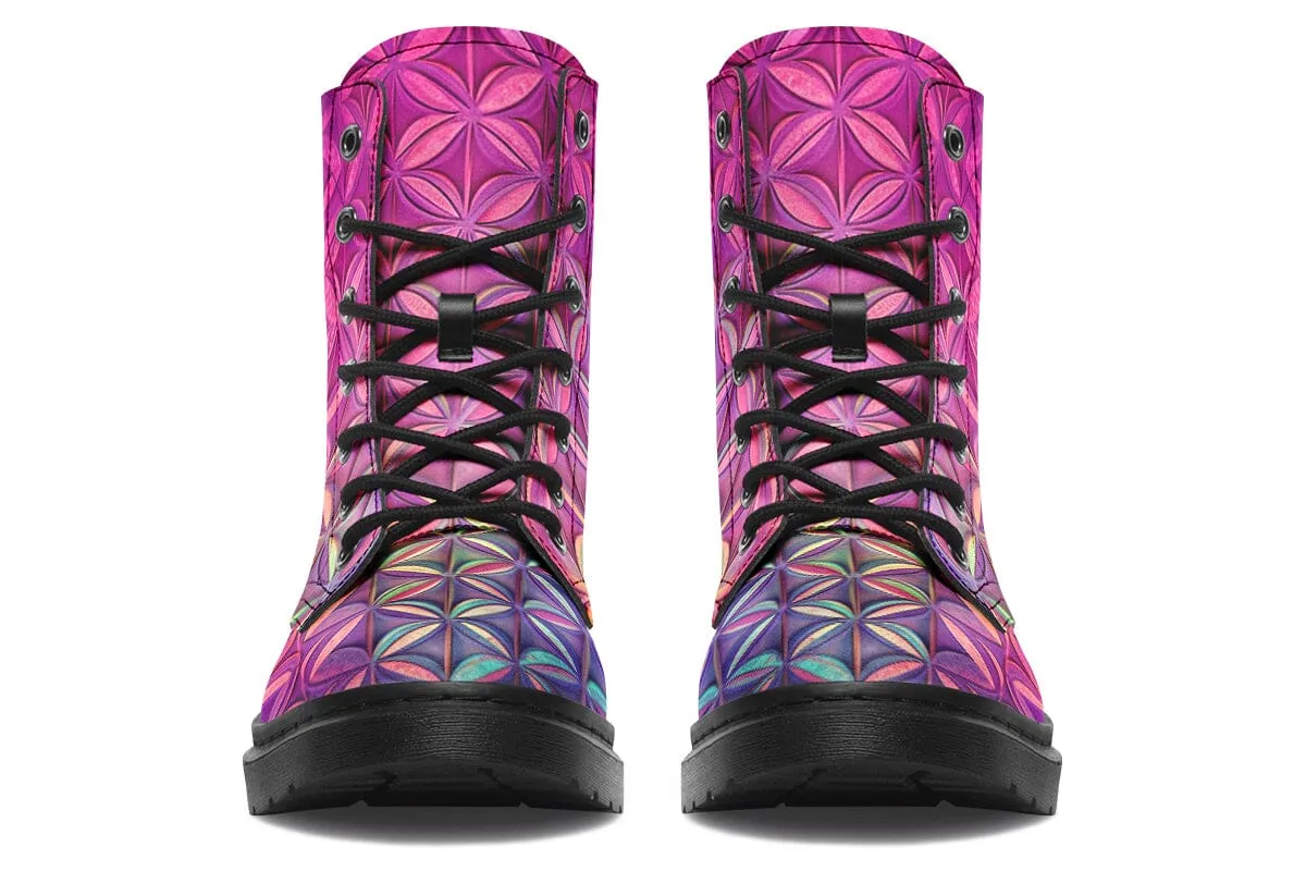 Flower Life Magenta Combat Boots