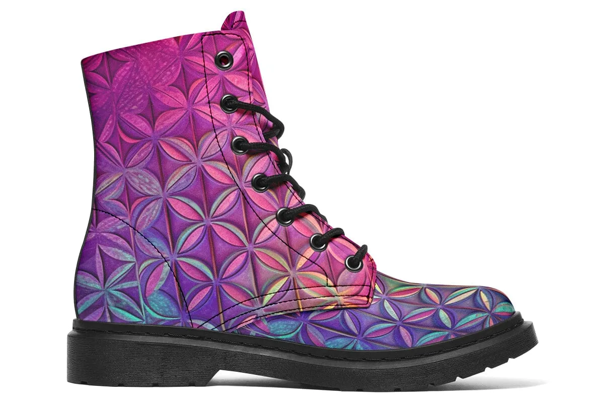 Flower Life Magenta Combat Boots