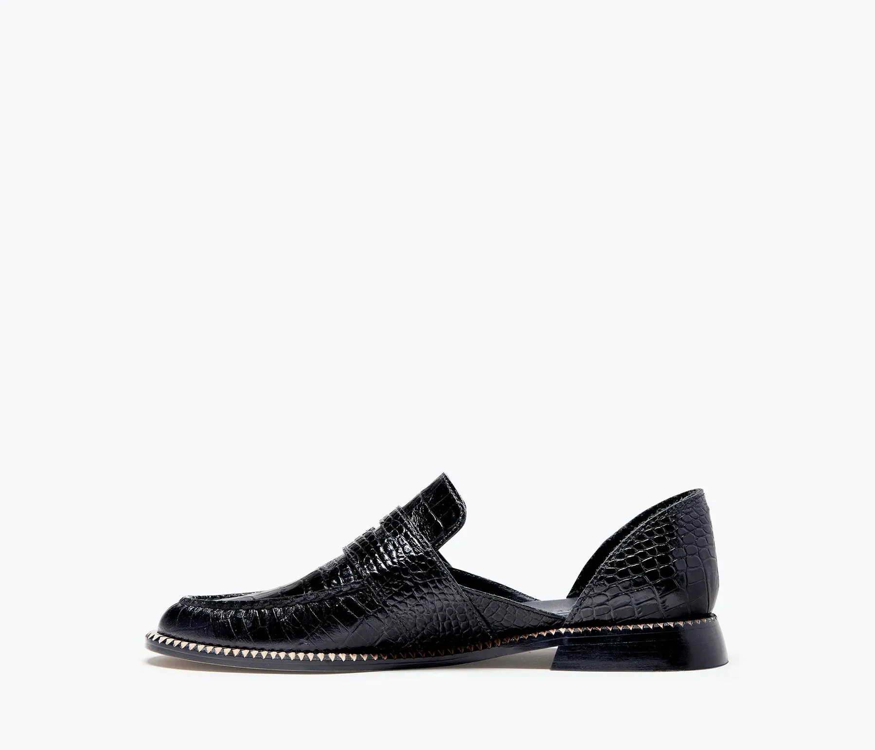 Freda Salvador Tash D'orsday Moccassin in Black Embossed Croc