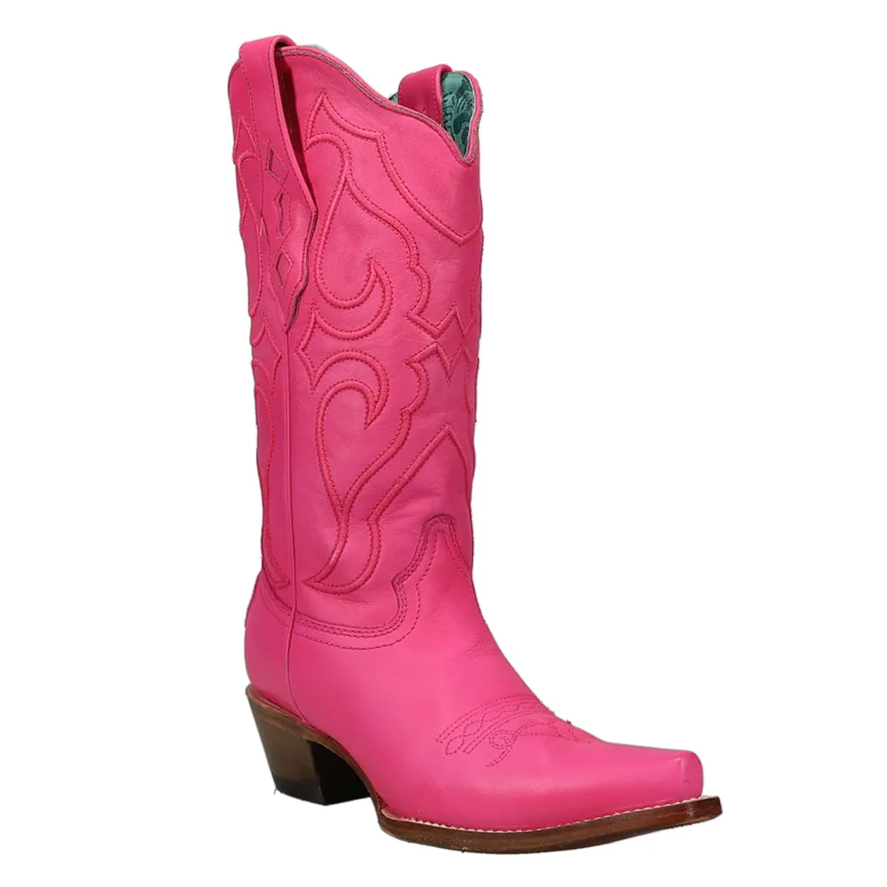 Fuchsia Embroidered Snip Toe Cowboy Boots