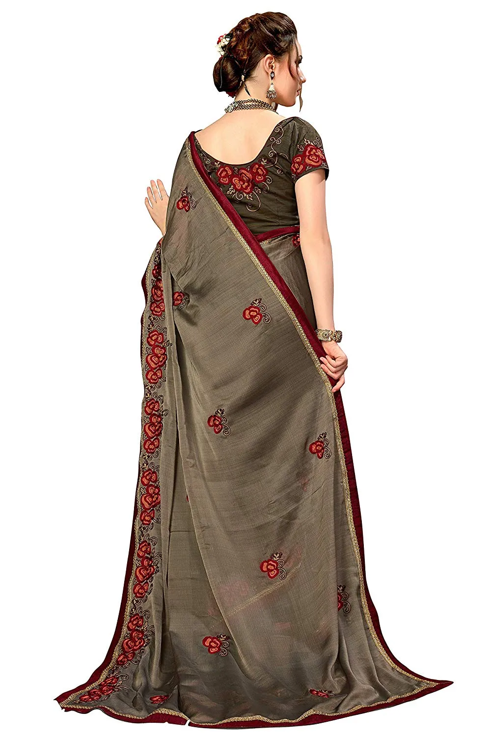 Glory Sarees Women's Chiffon Saree With Blouse Piece (luxury114_grey)