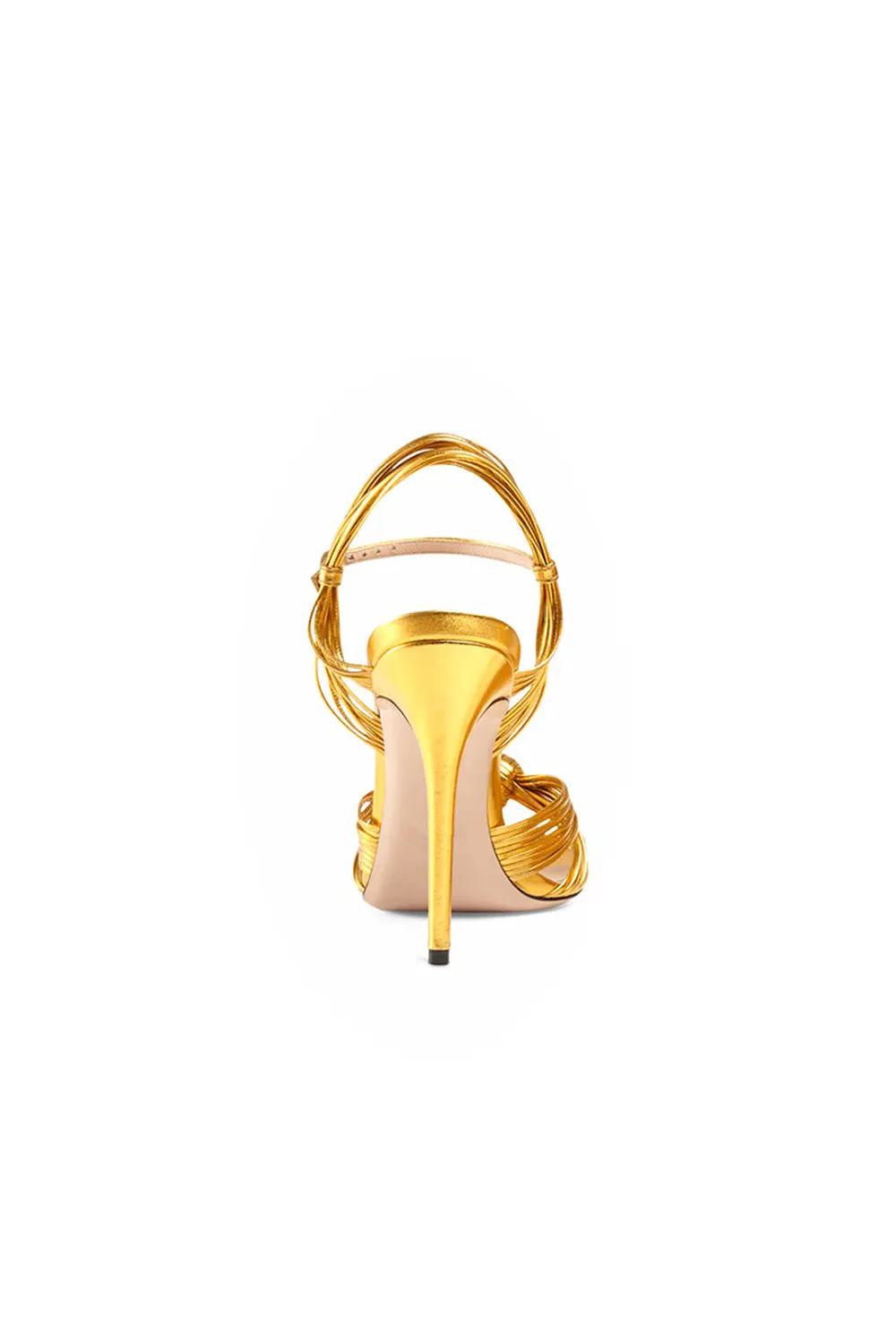 Gold Knotted Stiletto High Heel Sandals