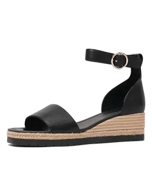 Idola Black Leather Wedges