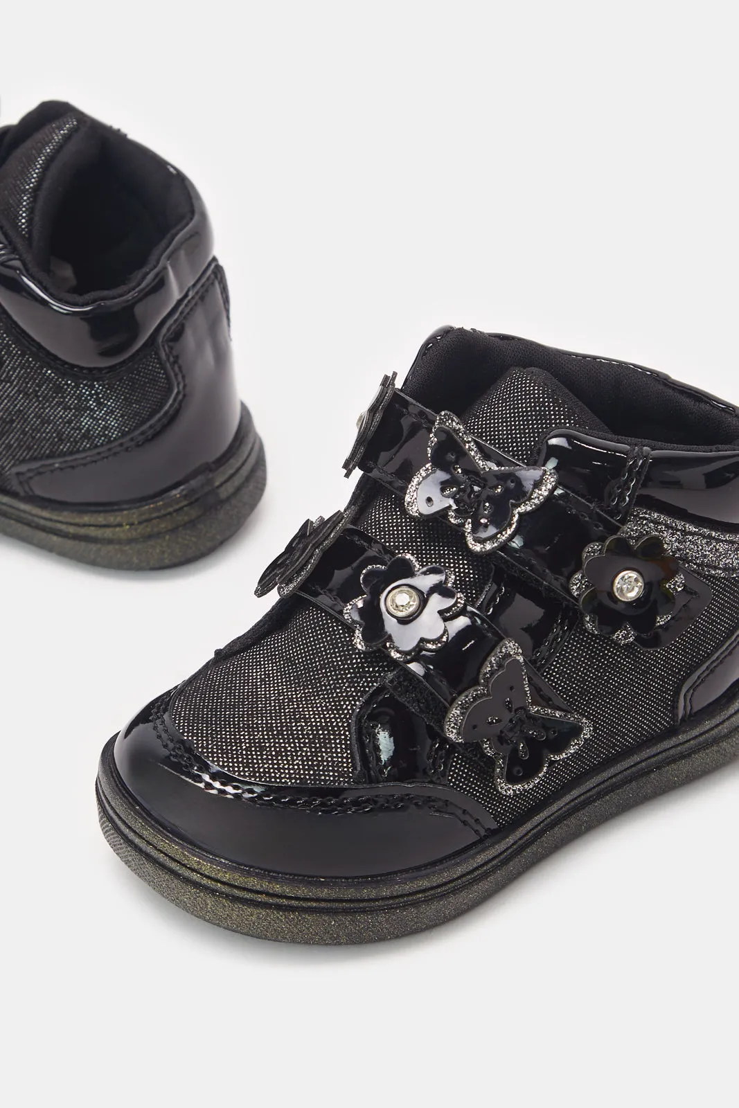 Infant  Girls Black Material Block High-Top