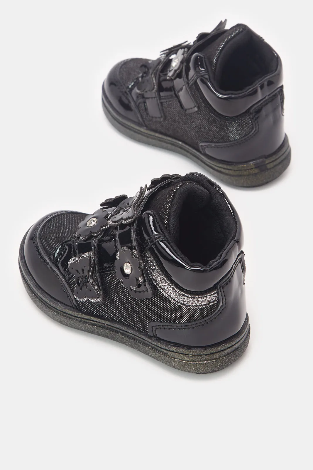 Infant  Girls Black Material Block High-Top