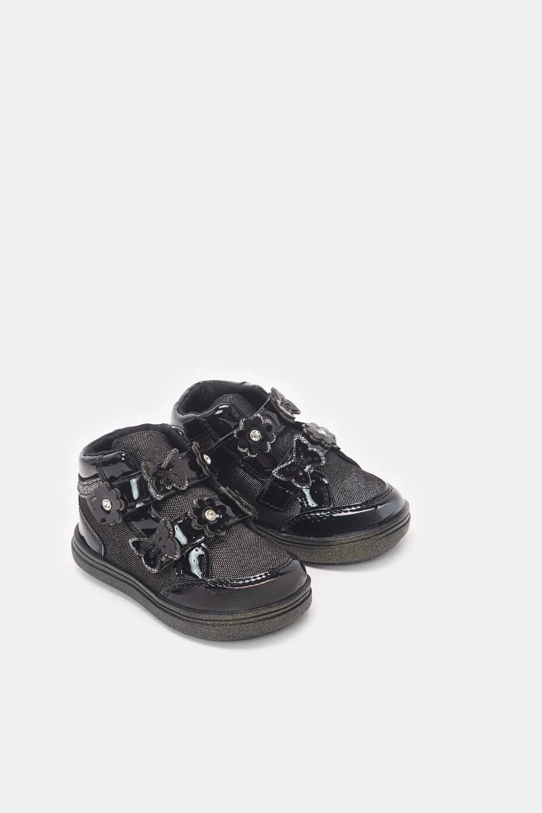 Infant  Girls Black Material Block High-Top